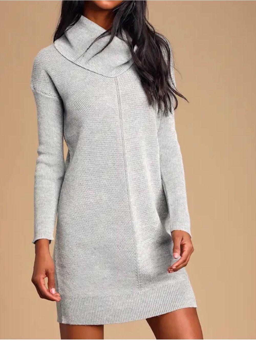 Lulus Women’s Sweet Forecast Heather Grey Cowl Neck Mini Sweater Dress Size M